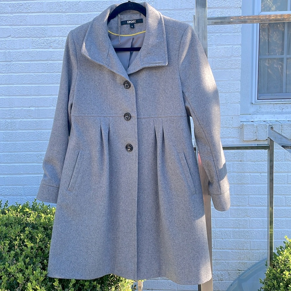 DKNY Gray Wool Blend Peacoat